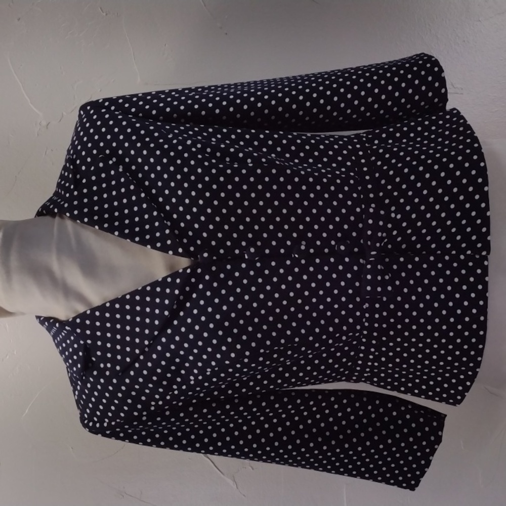 Miss Dorby Retro Navy and White Polkadot Fitted Blouse Women's 8P